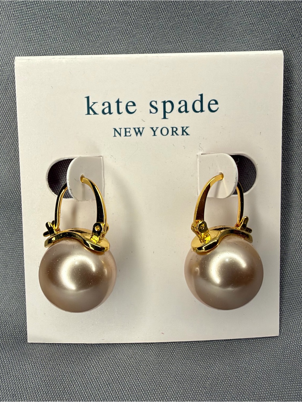 Kate Spade New York Gold Tone Champagne Pearl Drop Hoop Earrings - Picture 3 of 3